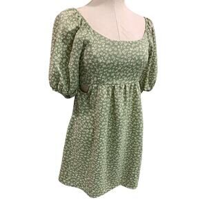 Small Altar'd State Off Shoulder Dress Pullover Green Floral Print Waist Cut Out